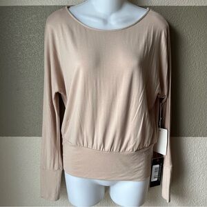 New with Tags Olivia Grey Women’s XS Beige Long Sleeve Top Banded Bottom Sleeves